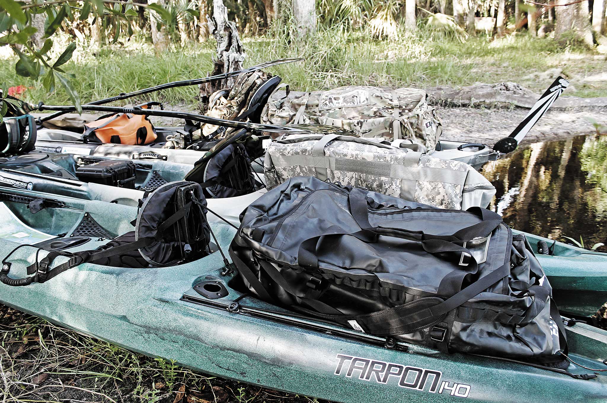 You can fit a surprising amount of gear on a kayak.