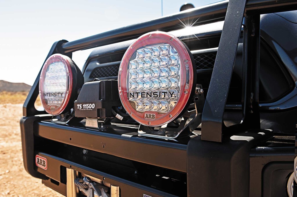 Each of the 9-inch ARB Intensity LED Driving Lights that are mounted to the front bumper contain 32 LEDs, producing 8,200 raw lumens.