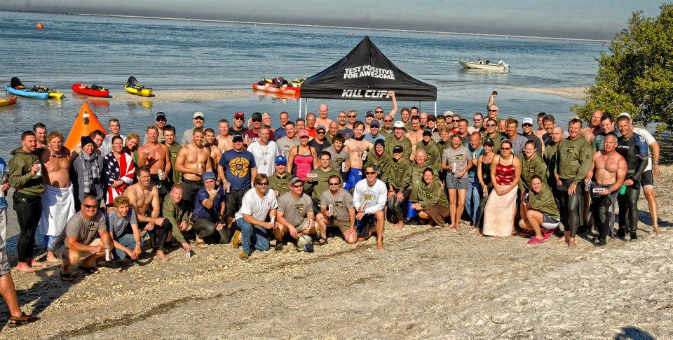 A photo from the 2012 Navy SEAL Frogman Fundraiser swim. courtesy of TampaBayFrogman.com.