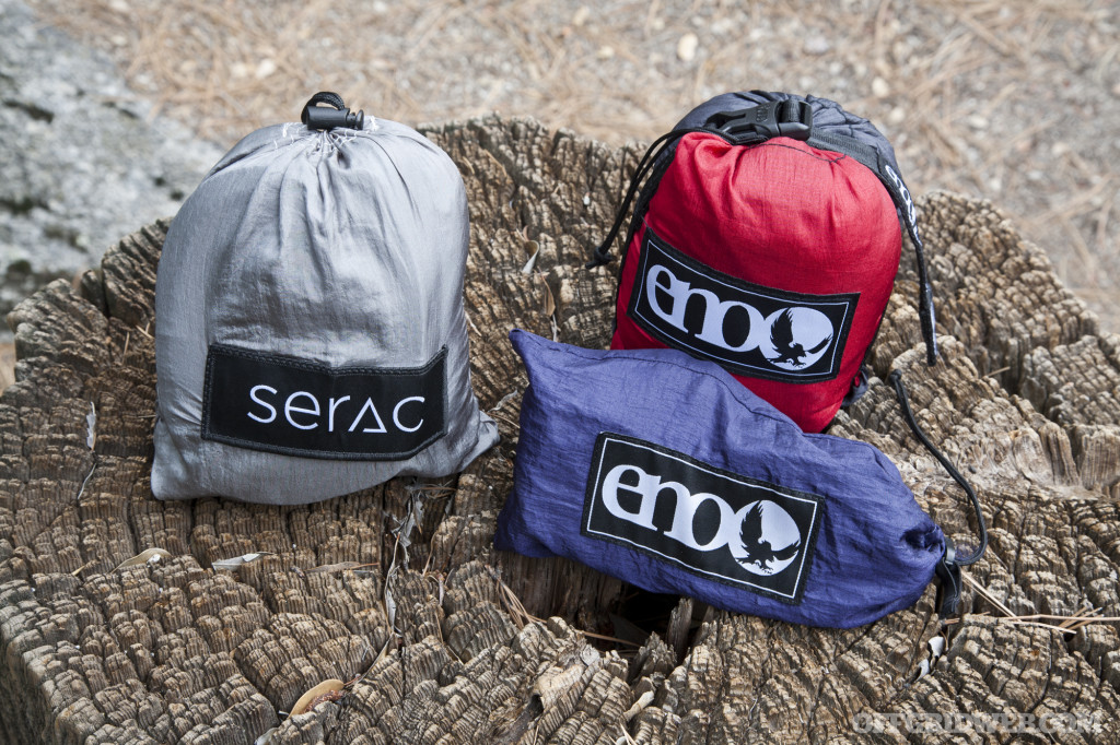 The Serac with included straps, next to an ENO with separate straps.