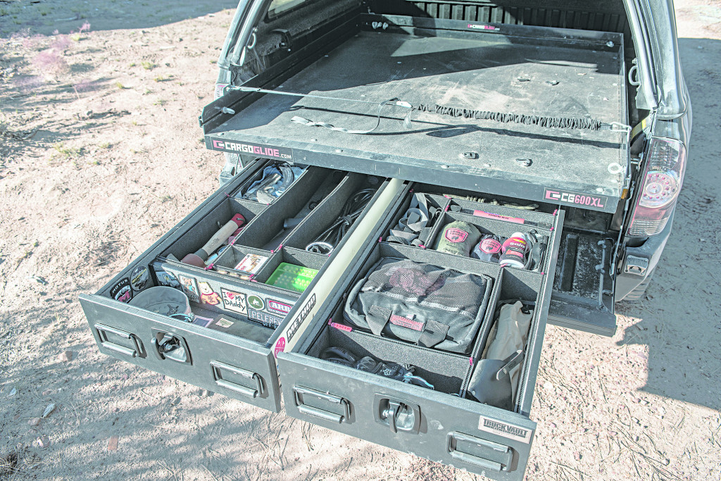 Never leave home without it. Jennings' Truck Vault drawers are filled with the essentials, from firearms to his Victor Axe and Hatchet to his ARB recovery gear. 
