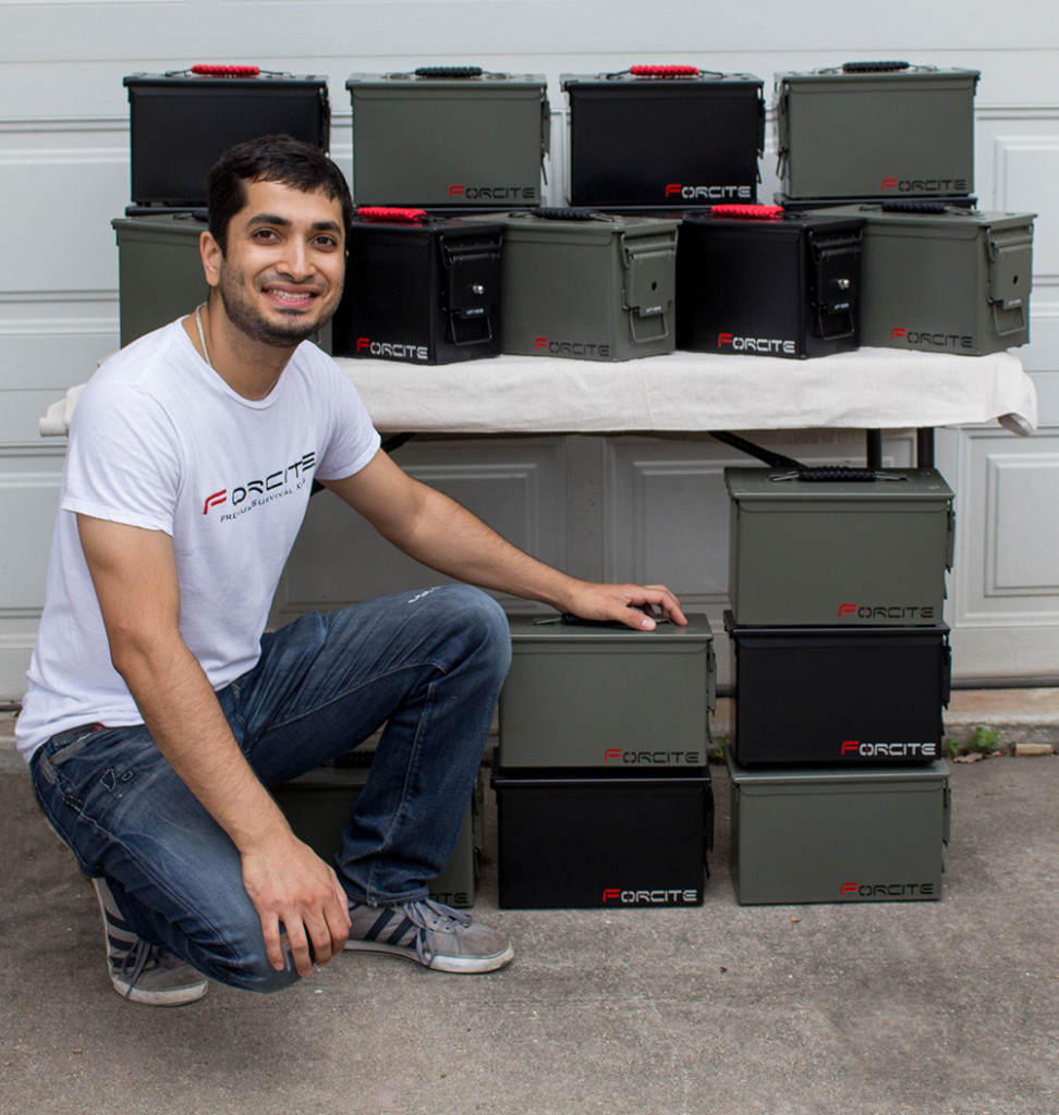 Firoze with a batch of the kits he has built.