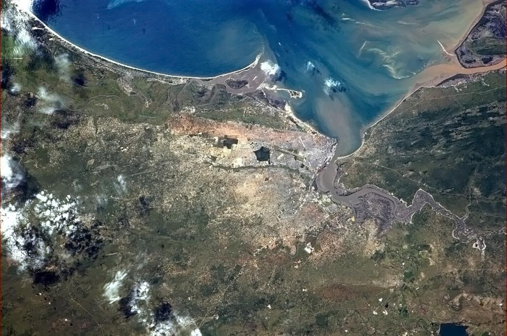 A photo of Maputo, the capital of Mozambique, taken from the International Space Station.