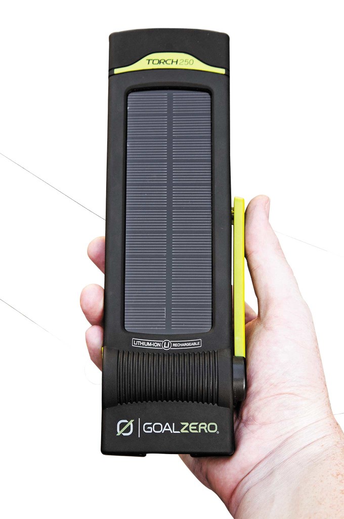 Torch 250 is a device with an internal battery, and three methods to recharge it: manual cranking, solar power, and traditional USB cable.
