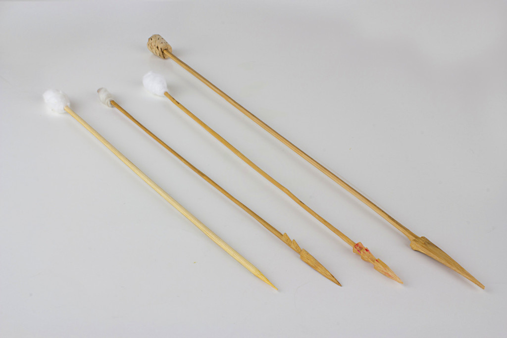 Native darts often had points carved into miniature broadheads to increase their effectiveness on game. Instead of wooden seals, many of them also used Q-Tip-like stoppers of twisted thistledown, kapok, or similar fiber.