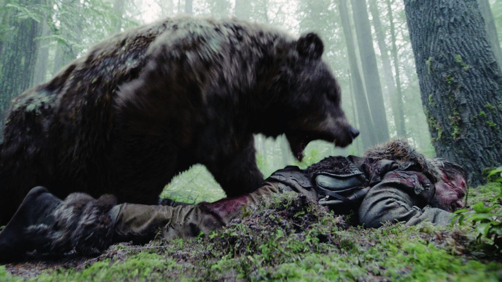 Hugh Glass, played by DiCaprio, is attacked in the film 