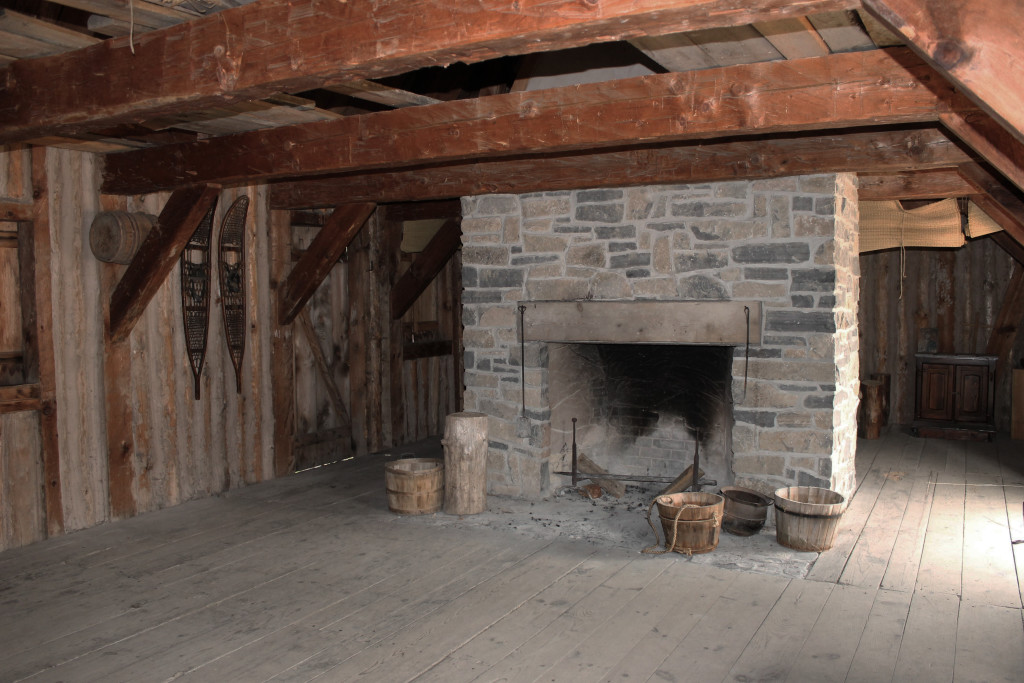 Survival scenarios winter log cabin room fireplace