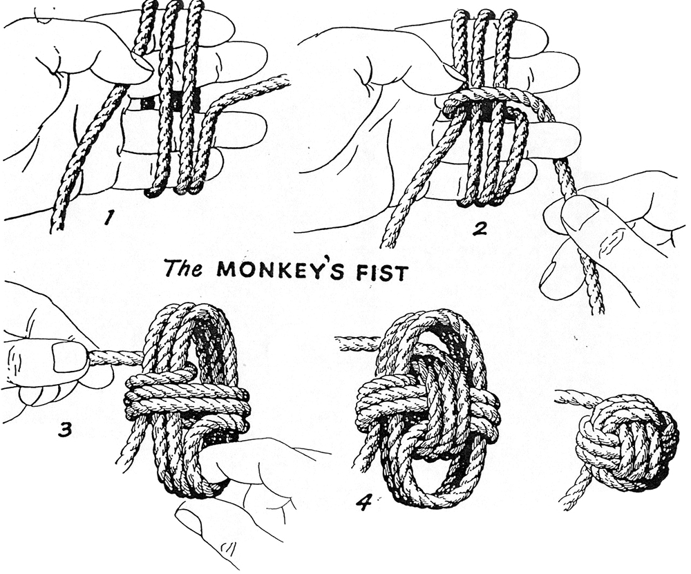 Here's one traditional method for tying a monkey's fist knot.