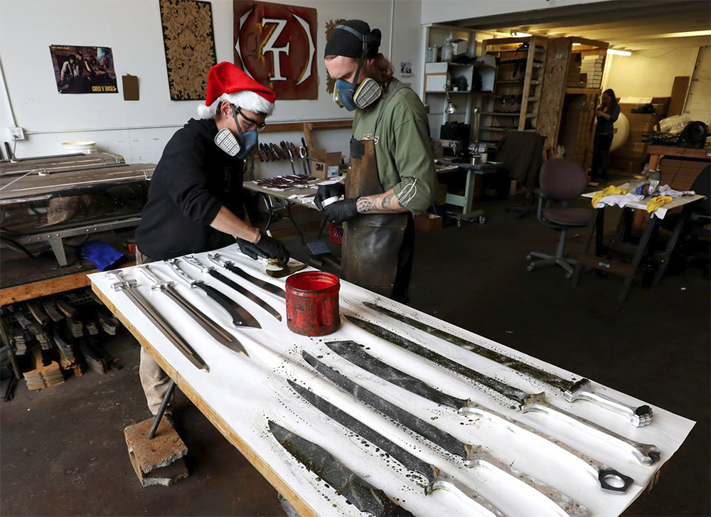 The Zombie Tools elves are hard at work finishing a backlog of blade orders before Christmas. 