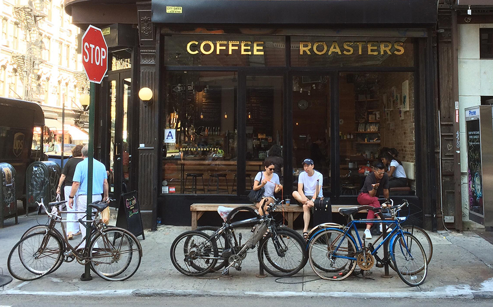 Coffee shop city street bicycle