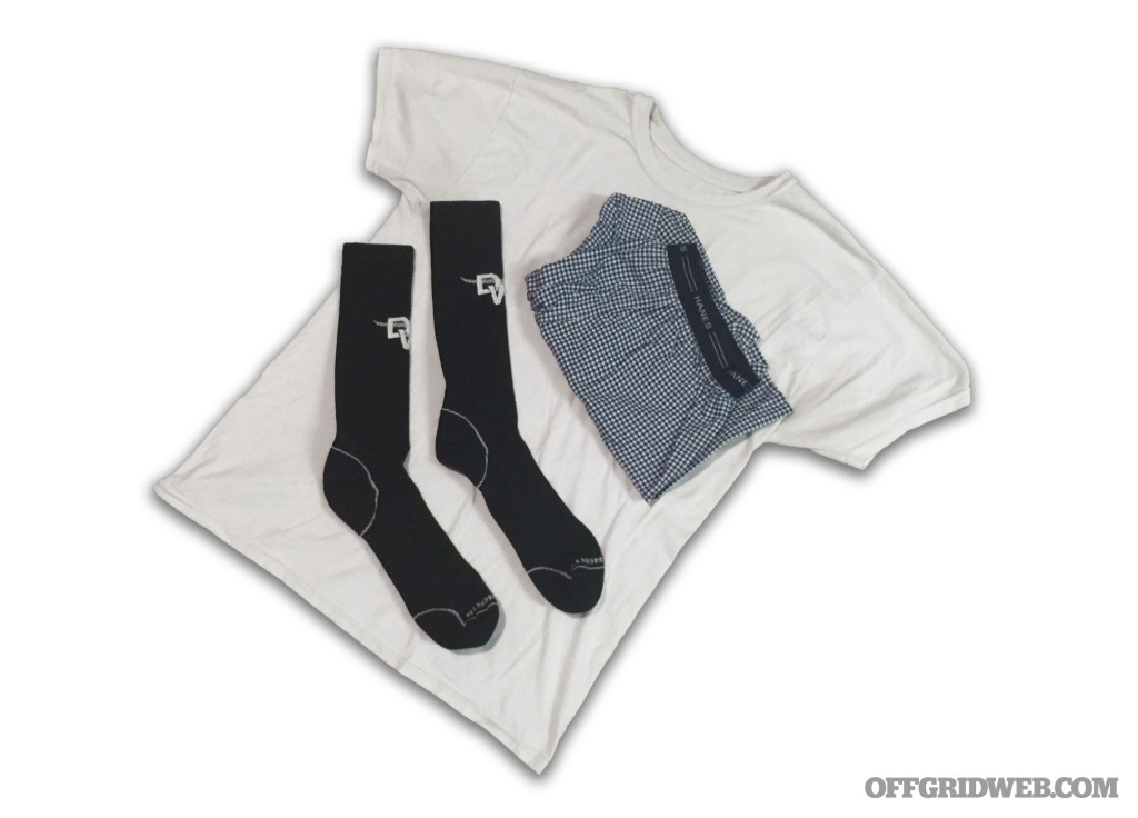 Start with a T-shirt, a pair of underwear or PT shorts, and a pair of socks.