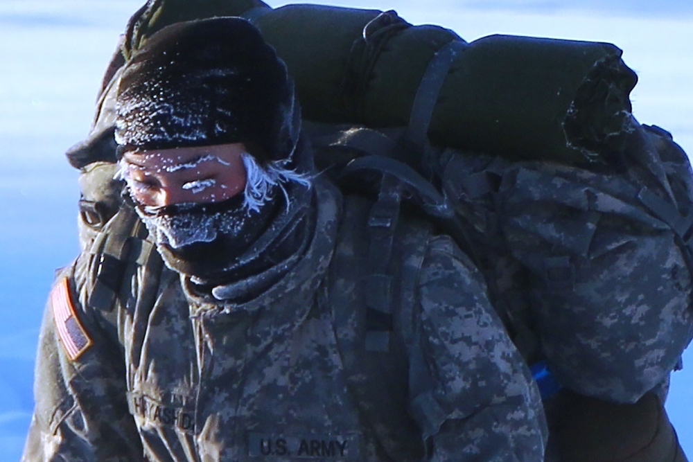 Arctic Tough 2nd Lt. Jessica K. Hayashida and her fellow U.S. Army Alaska Aviation Task Force Soldiers assigned to Headquarters Company, 1-52 Aviation Regiment, at Fort Wainwright, Alaska, conduct Cold Weather Indoctrination Course II (CWIC) training Nov. 19, 2015. These Soldiers completed a three-mile snow shoe ruck march to their bivouac site and spent the night sleeping in Arctic 10-man tents. CWIC training is required of all Soldiers assigned to U.S. Army Alaska annually to ensure America's Arctic Warriors have the knowledge and experience to survive, train, operate, fight and win in extreme cold weather and high-altitude environments. (Photo by Spc. Liliana S. Magers, U.S. Army Alaska Public Affairs)