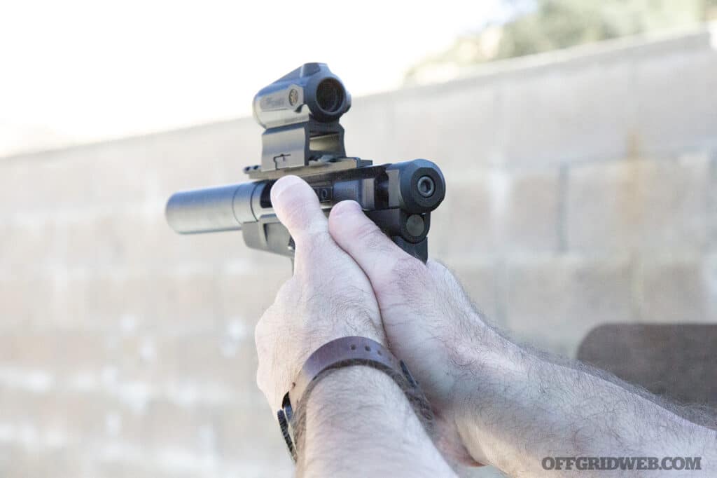 image of the Dark Mountain stowaway pistol in someone's hand