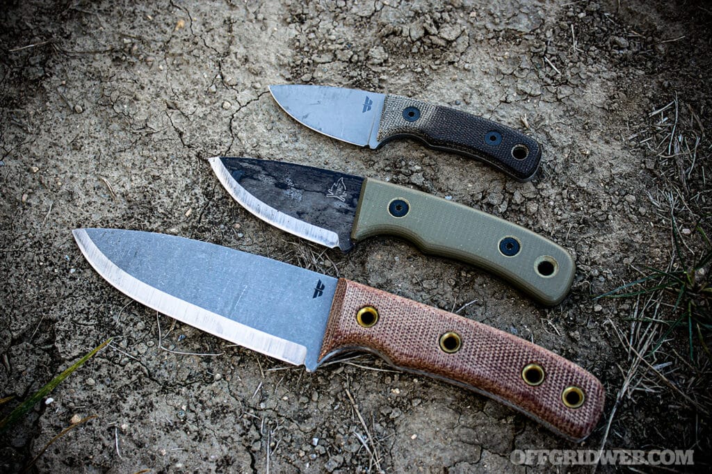 image of all three popular Wicket fixed blade knives by knives by nuge