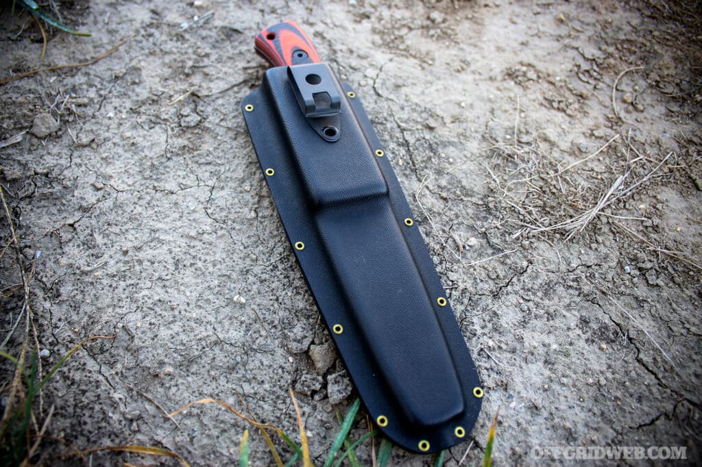 image of the bruin in a kydex pocket fixed blade sheath